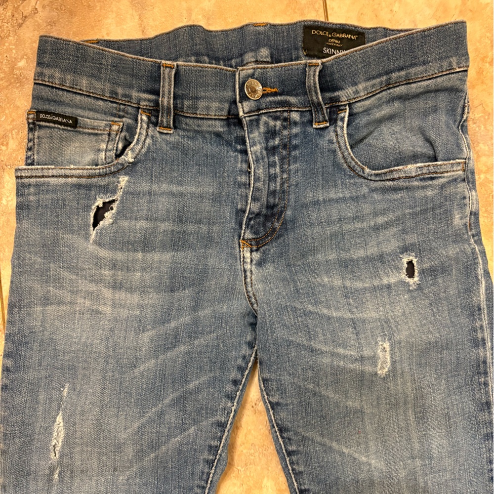 Dolce & Gabbana Logo Plaque Distressed Skinny Jeans Size 46  US Size 10 - Picture 5 of 16